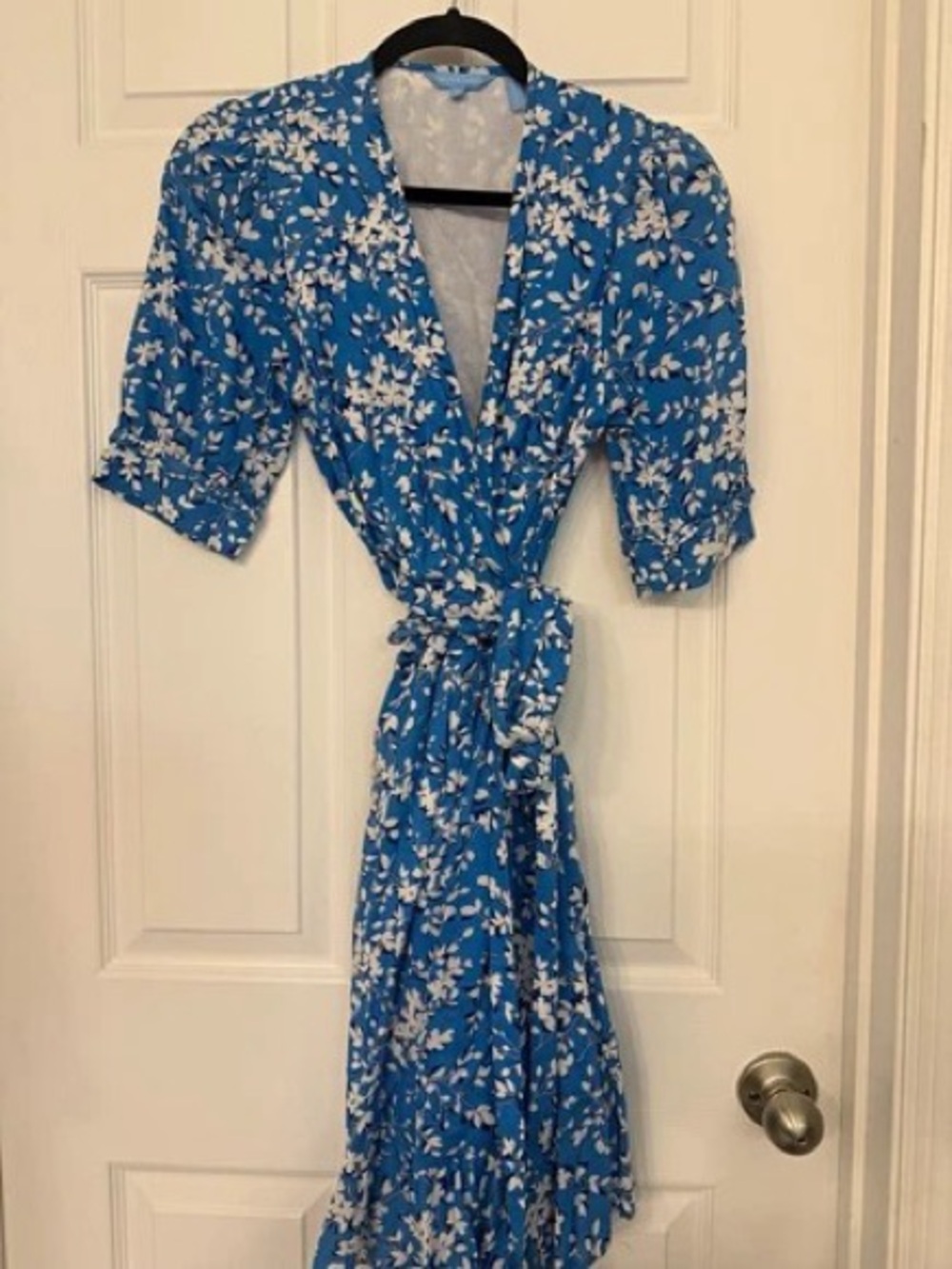 Draper James Blue Floral Wrap Midi Dress with White Flowers